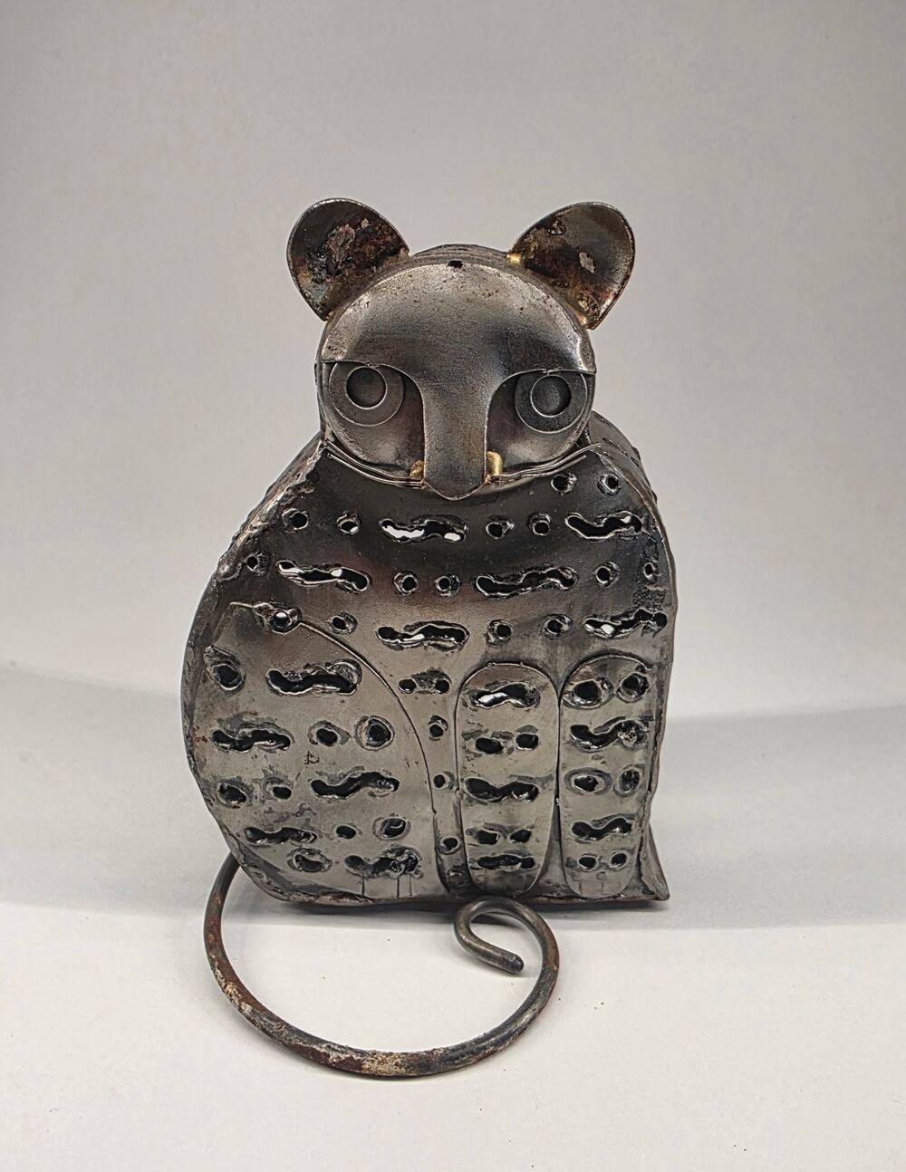 Handmade Welded Metal Cat Tealight Candle Holder Folk Art Sculpture 6 x 4